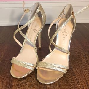 Gold glitter strappy heels size 8.5! Gently used!